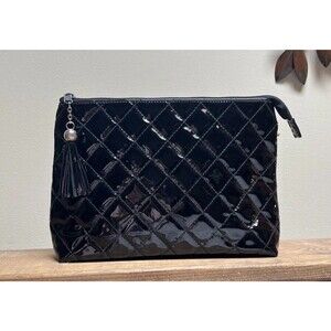 Vintage Lisette Black Patent Quilted Tassle Clutch Bag  12 wide x 8 tall